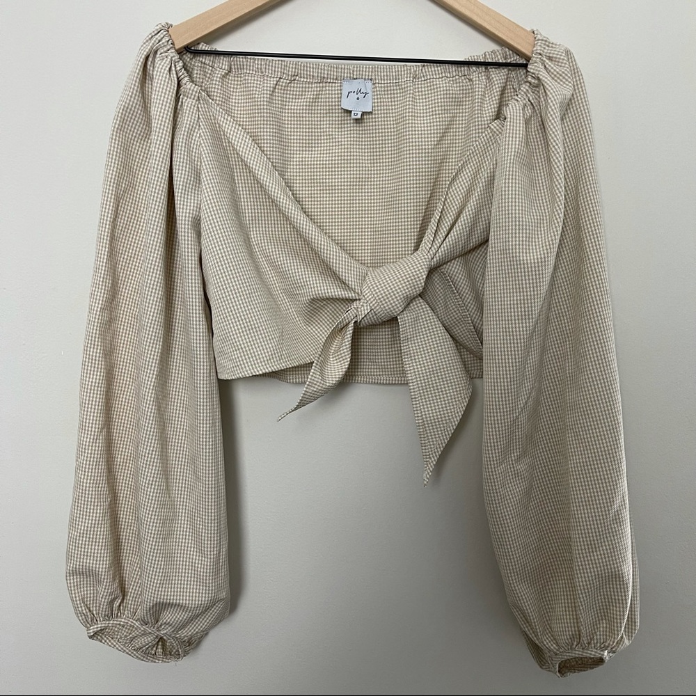 PRINCESS POLLY- Tie Front Crop Top Ballon Sleeve